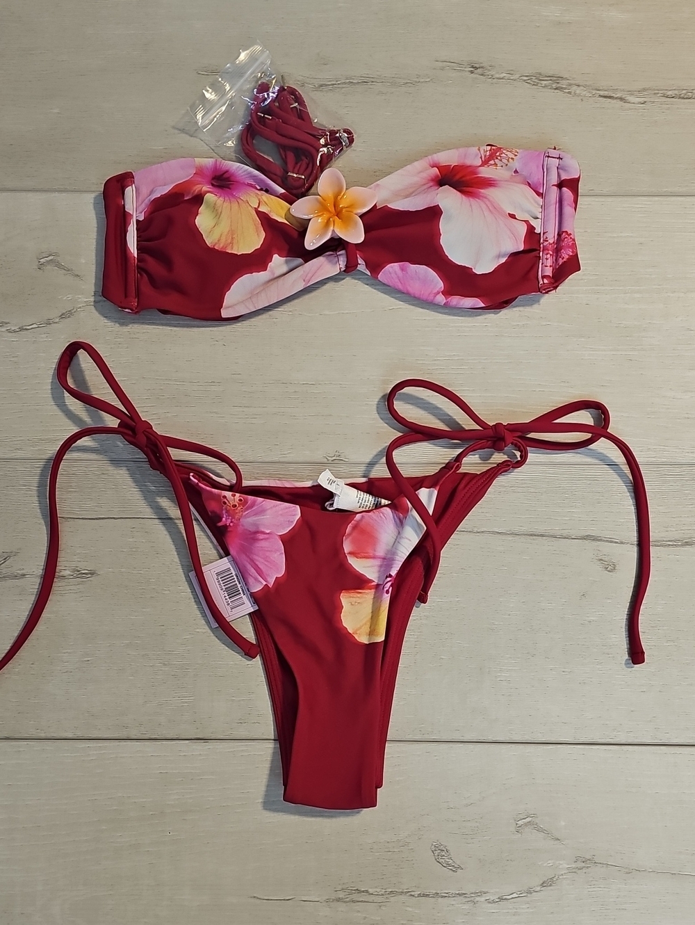 Wild Fable Women's XS Tropical Floral Bandeau Tie-Side Bikini Set in Fuschia